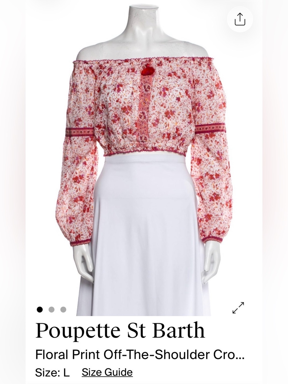 Poupette St. Barth Floral Off-Shoulder Cropped Top, NWT